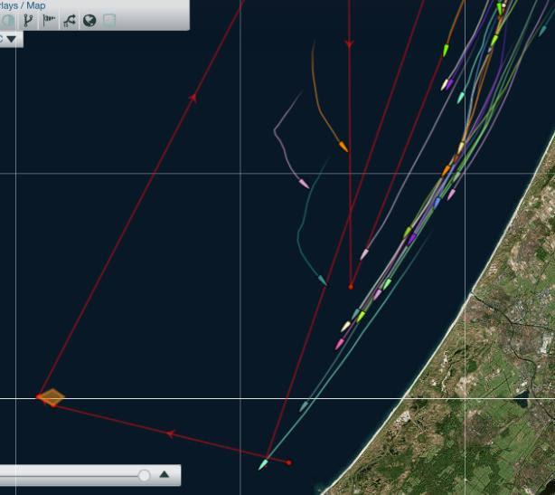 The tracker shows how Hubo led the pack down the beach in more pressure to vault to the front after being stuck in mid-fleet on day 2 of The Hague Offshore Sailing World Championship 2018 photo copyright Sander van der Borch taken at Jachtclub Scheveningen and featuring the IRC class