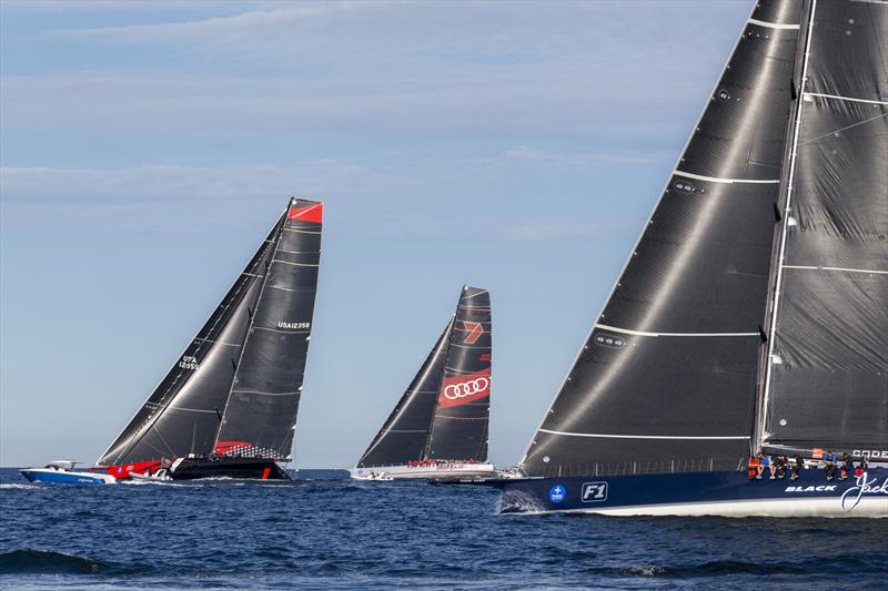 (l-r) Comanche, Wild Oats XI & Black Jack after the 2018 Noakes Sydney Gold Coast Yacht Race start photo copyright Andrea Francolini taken at Cruising Yacht Club of Australia and featuring the IRC class