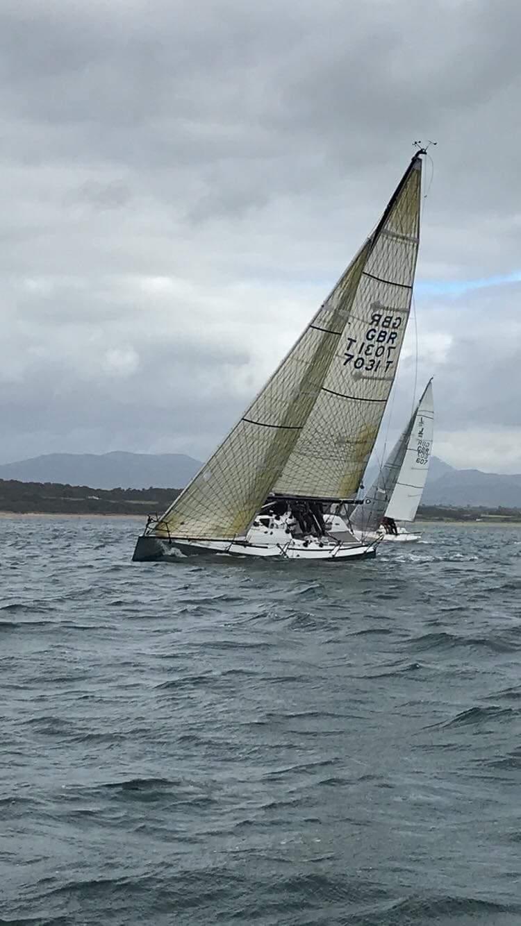 Austin Harrison's Ker Valkerie with James and Johnny Collins' J80 Jailbreak during weekend 2 of the Pwllheli Challenge Series photo copyright Alan Williams taken at Pwllheli Sailing Club and featuring the IRC class