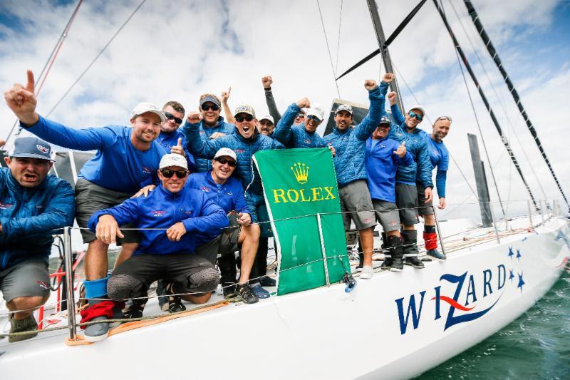 Celebrations on Wizard after completing the Rolex Fastnet Race in Plymouth - photo © RORC / Paul Wyeth / www.pwpictures.com