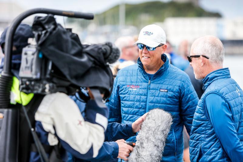 David and Peter Askew hit the dock for some interviews after winning yet another offshore classic yacht race with their VO70 Wizard - photo © RORC / Paul Wyeth / www.pwpictures.com