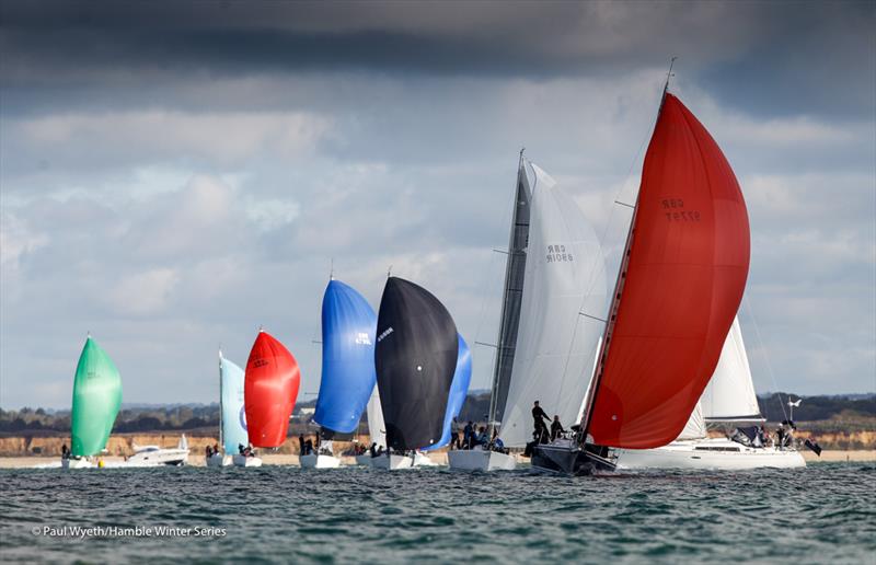 J/109 Jago leading the IRC 2 fleet during HYS Hamble Winter Series Race Week 2 photo copyright Paul Wyeth / www.pwpictures.com taken at Hamble River Sailing Club and featuring the IRC class