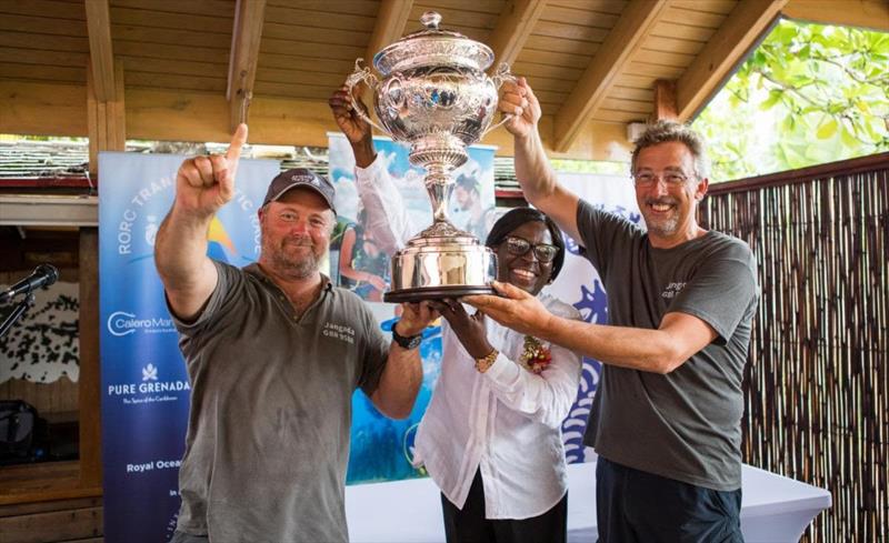 Raising the much coveted silver RORC Transatlantic Race Trophy in Grenada  photo copyright Arthur Daniel taken at Royal Ocean Racing Club and featuring the IRC class