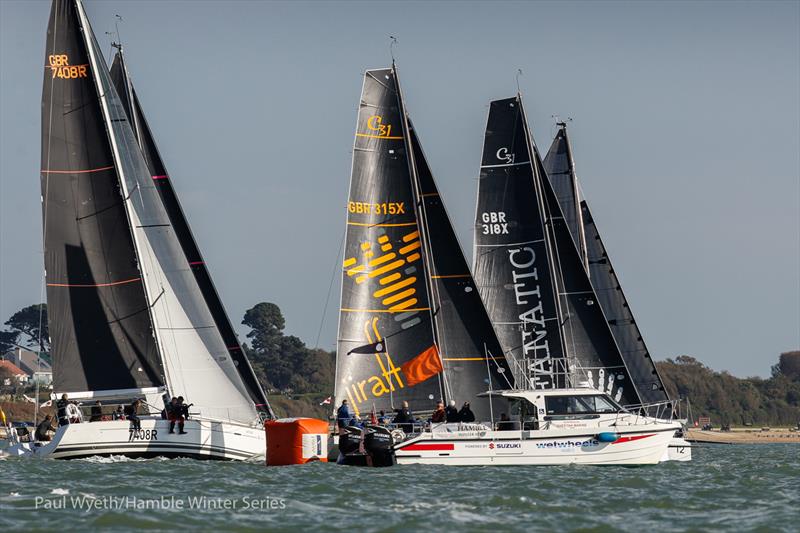 IRC One start during HYS Hamble Winter Series Race Week 3 photo copyright Paul Wyeth / www.pwpictures.com taken at Hamble River Sailing Club and featuring the IRC class