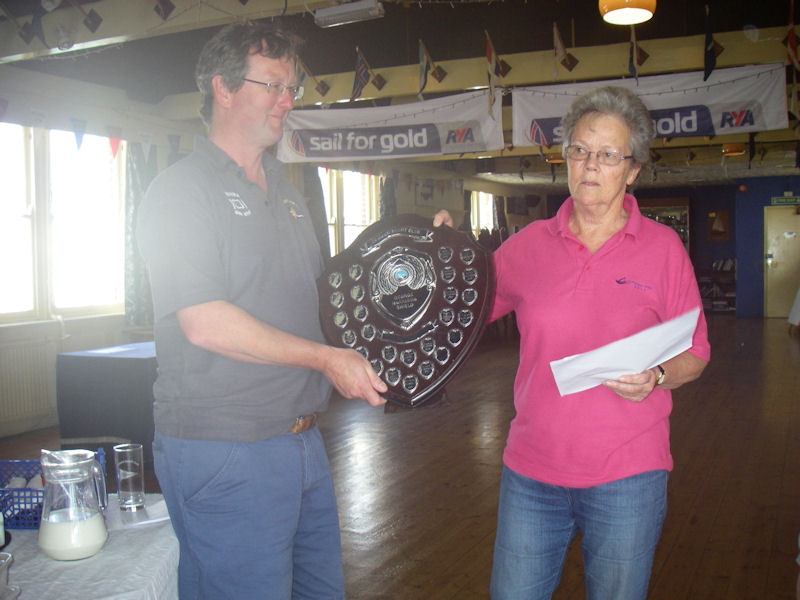 Past commodore Jo Barker presenting the Harrison Shield to Phillip Harbott at Crouch Yacht Club photo copyright Sally Harbott taken at Crouch Yacht Club and featuring the IRC class