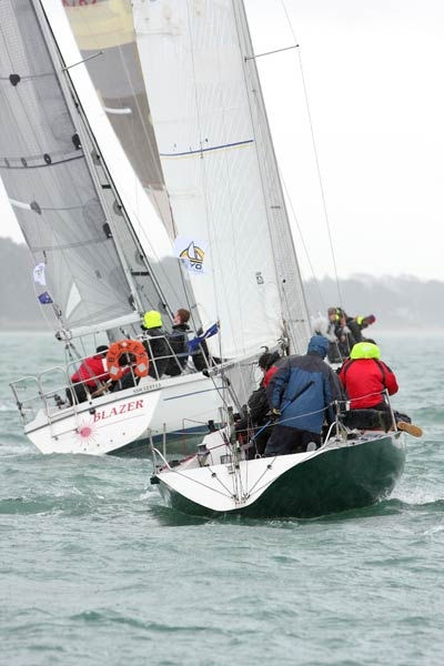 The Laser 28 ‘Blazer’ (left) in Class 2 during race 5 of the Doyle Sails Southampton Frostbite Series photo copyright John Greenway taken at Royal Southampton Yacht Club and featuring the IRC class