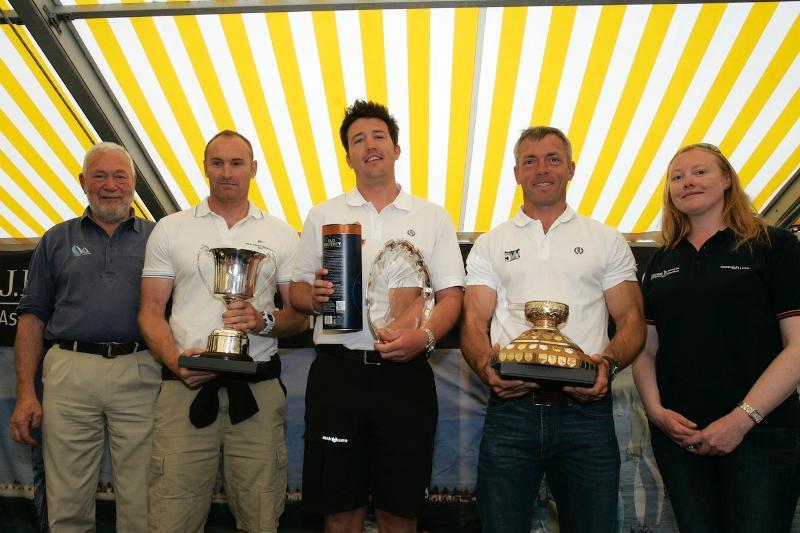 The crew from 5 West, the 2013 winners of the Gold Roman Bowl (l to r) Sir Robin Knox-Johnston, Jonathan Taylor, Alex Mills, Robert Greenhalgh & Corrie McQueen (from J.P. Morgan Asset Management) photo copyright Patrick Eden taken at  and featuring the IRC class