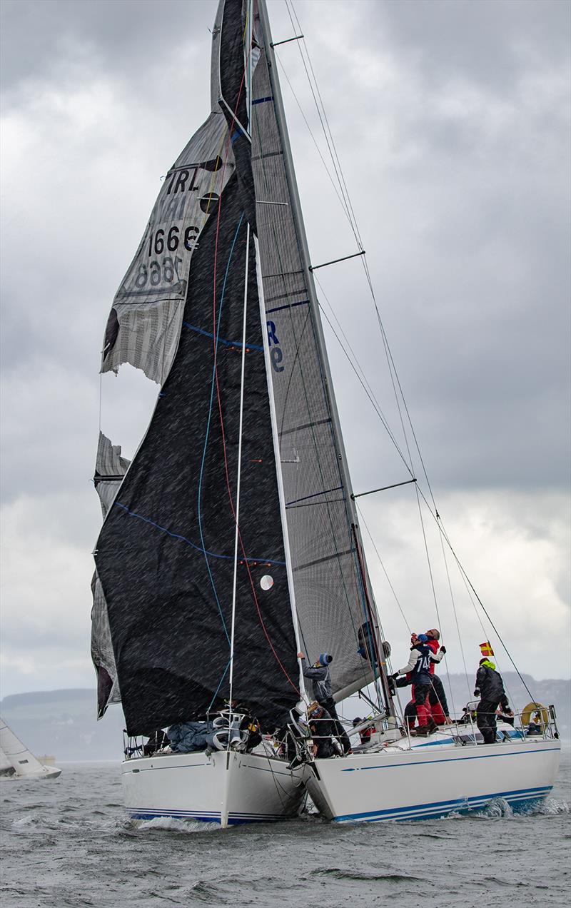 The dramatic ‘fankle’ with Carmen II (left) and Sloop John T on day 1 at the 2018 Mudhook Regatta photo copyright Neill Ross taken at Mudhook Yacht Club and featuring the IRC class