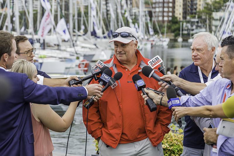 The Big Fella, Iain Murray in high demand from the media before stepping on board Wild Oats XI photo copyright Rolex / Stefano Gattini taken at Cruising Yacht Club of Australia and featuring the IRC class