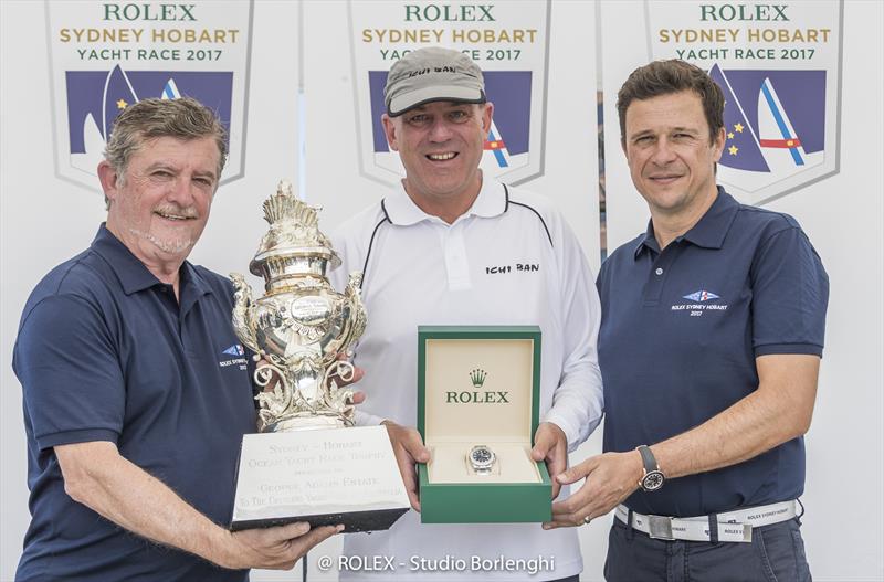 Overall winner Prizegiving John Markos (CYCA Commodore), Matt Allen (Ichi Ban) and Patrick Boutellier (Rolex Australia) photo copyright Luca Butto' taken at Cruising Yacht Club of Australia and featuring the IRC class