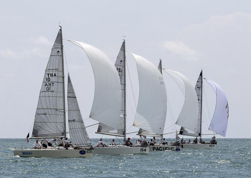 The one-design Platus provide some of the closest racing, seen here in the final race of the 2017 regatta.  - photo © Guy Nowell