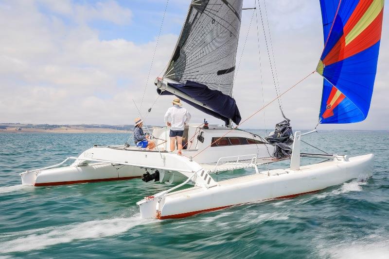 Crowded House first multihull in the Passage Race – Festival of Sails photo copyright Salty Dingo taken at Royal Geelong Yacht Club and featuring the IRC class