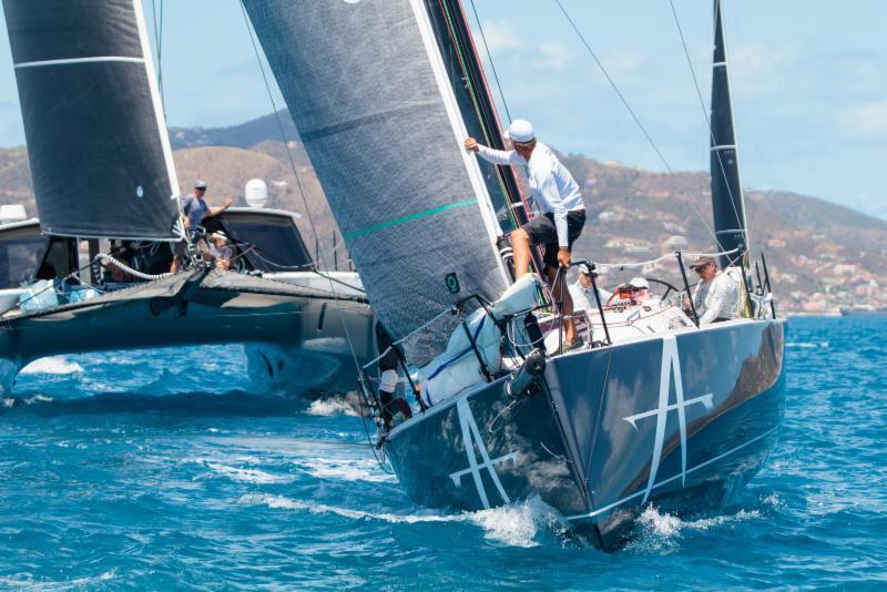 Action stations: HH66 Nala racing in the Offshore Multihull class and J121 Apollo in CSA Racing 1 - 2018 BVI Spring Regatta photo copyright Alastair Abrehart taken at Royal BVI Yacht Club and featuring the IRC class