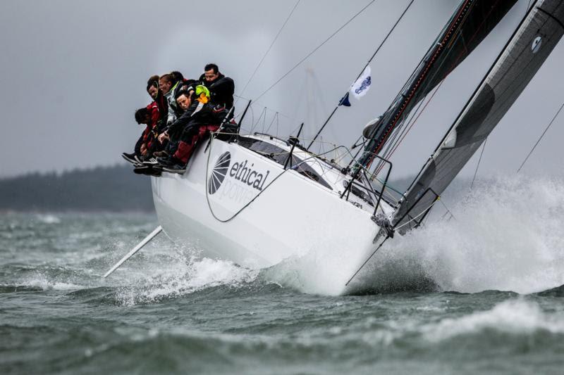 Hitting 25 knots, the stronger conditions suited Tom Kneen's JPK 1180 Sunrise in the race around the Isle of Wight Race today - 2018 IRC European Championship and Commodores' Cup - photo © Paul Wyeth / pwpictures.com