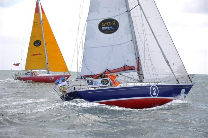 Uku Randmaa's Estonian yacht ONE & ALL leads Susie Goodall's DHL STARLIGHT at the start of the SITRaN Challenge race - photo © Bill Rowntree / PPL / GGR