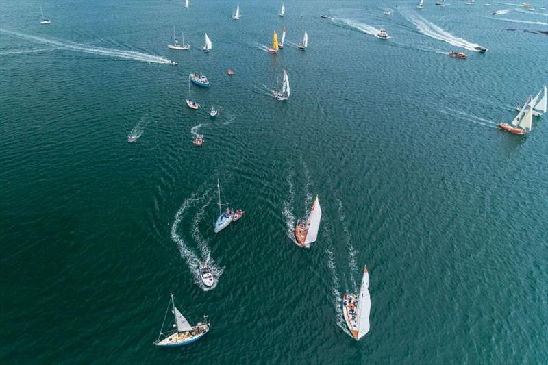 Suhaili 50 Falmouth Parade of Sail photo copyright 3deep Aerial taken at  and featuring the IRC class