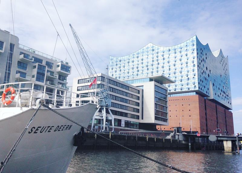 AAR Race Club Ship Seute Deern in front of the iconic Elbphilharmonie in Hamburg - AAR Bermuda Hamburg Race photo copyright Anna Budel / AAR taken at Yacht Club Costa Smeralda and featuring the IRC class