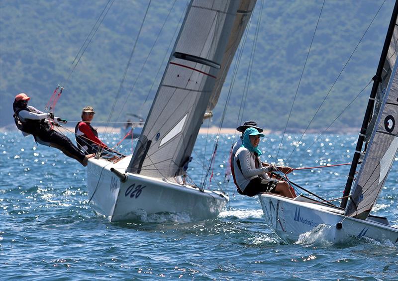 FAB leads Green Magic into the windward mark - 2018 Peroni Summer Saturday Series , Race 7 photo copyright Fragrant Harbour taken at Hebe Haven Yacht Club and featuring the IRC class