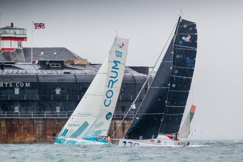 Brand new Class40 Corum and Jack Trigger racing Concise 8 head out past the Solent forts - photo © Paul Wyeth / RORC