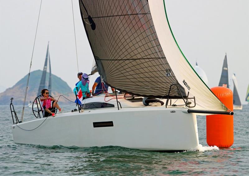 Lazy Piggy rounds the bottom mark – UK Sailmakers Typhoon Series , Race 9 photo copyright Fragrant Harbour taken at Hebe Haven Yacht Club and featuring the IRC class