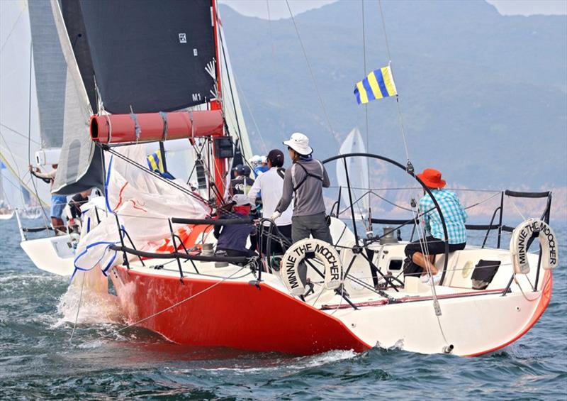 Minnie the Moocher after rounding the top wing mark – UK Sailmakers Typhoon Series , Race 9 photo copyright Fragrant Harbour taken at Hebe Haven Yacht Club and featuring the IRC class