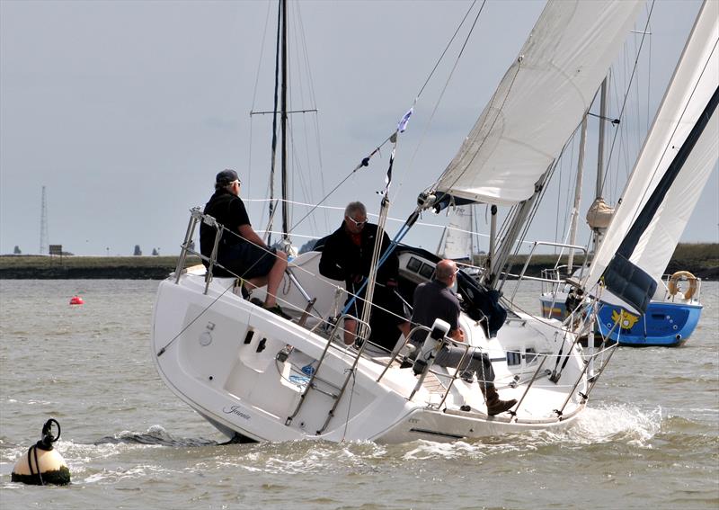 Jeannie short tacking through the moorings on day 7 of Burnham Week - photo © Alan Hanna