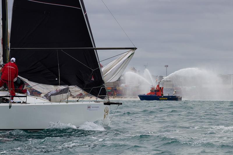 Chris Higham's Argo sails past the start boat, Fremantle Port's Response - Geraldton Ocean Classic photo copyright Bernie Kaaks taken at South of Perth Yacht Club and featuring the IRC class