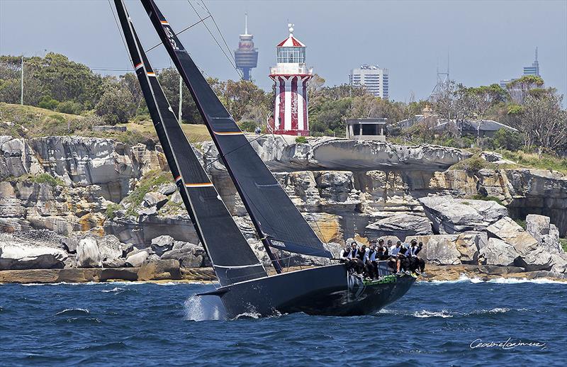 Marcus Blackmore's TP52 Hooligan passes South Head leading the CYCA Trophy fleet on Day 1 photo copyright Crosbie Lorimer taken at Cruising Yacht Club of Australia and featuring the IRC class