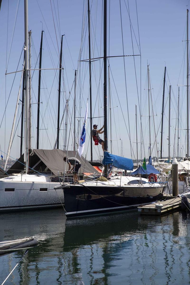 Rig check on St Jude - 2018 Rolex Sydney Hobart Yacht Race photo copyright Hamish Hardy CYCA taken at Cruising Yacht Club of Australia and featuring the IRC class