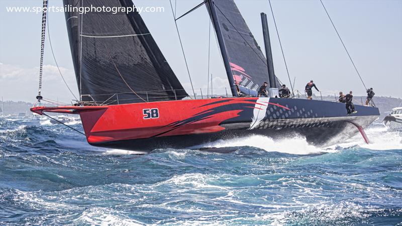 Comanche eventually got to put all her power to good use,  but had to wait patiently to do so photo copyright Beth Morley / www.sportsailingphotography.com taken at Cruising Yacht Club of Australia and featuring the IRC class