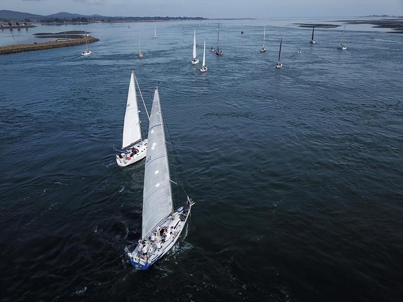 Aerial image of the L2H fleet motoring down the Tamar to the offshore start line - 2018 Riversdale Estate Wines Launceston to Hobart Race - photo © Filepro