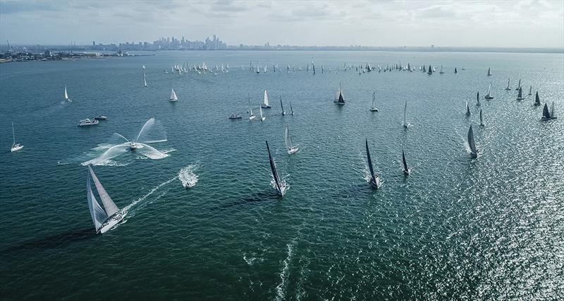 Festival of Sails - Melbourne to Geelong start photo copyright Tandm Aerial taken at Royal Geelong Yacht Club and featuring the IRC class