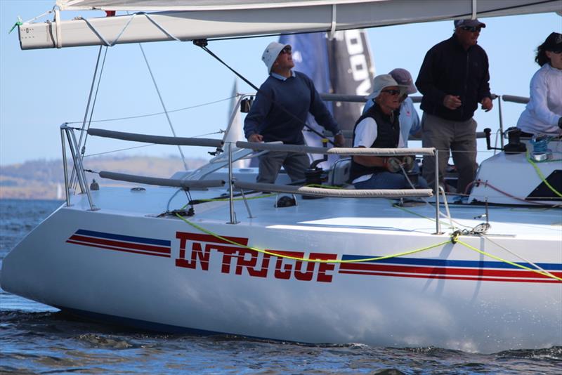 2019 Combined Clubs Summer Pennant Race - Doyen of the River Derwent yachting, Don Calvert, at the helm of Intrigue photo copyright Peter Campbell taken at  and featuring the IRC class