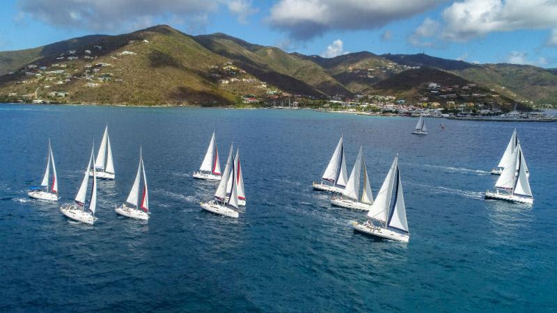 The Bareboat fleet heads off after the start of the Scrub Island Invitational Race from Nanny Cay - BVI Spring Regatta & Sailing Festival 2019 photo copyright Alastair Abrehart taken at Royal BVI Yacht Club and featuring the IRC class
