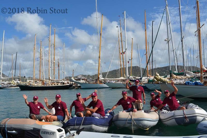 Large contingent of volunteers serving as dinghy wranglers - Antigua Classics Yacht Regatta 2019 photo copyright Robin Stout taken at Antigua Yacht Club and featuring the IRC class