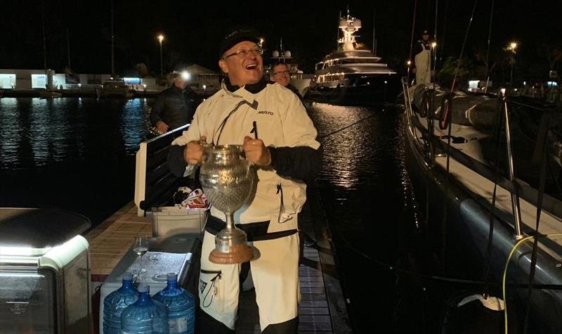 An elated Alex Schaerer, owner of Caol Ila R, winner of consecutive line honours victories in the Regata dei Tre Golfi photo copyright Andrea Sorrenti / Valerio Mereghini taken at  and featuring the IRC class