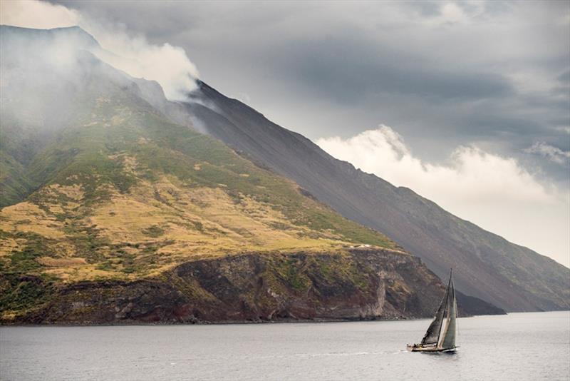 Aegir passes Stromboli in 2016 Rolex Middle Sea Race photo copyright Rolex / Kurt Arrig taken at Royal Malta Yacht Club and featuring the IRC class