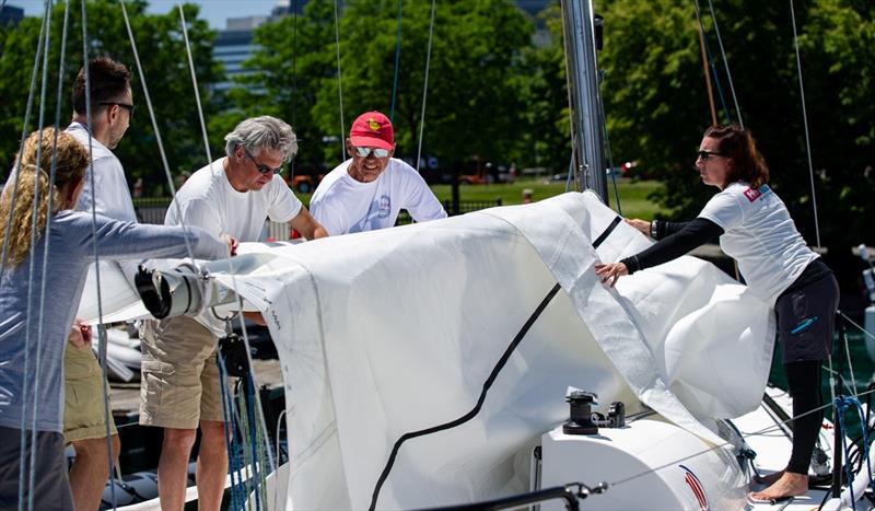 Competitors gather at Chicago Yacht Club after race cancellation - The fourth event of the The Helly Hansen NOOD REGATTA SERIES held on Lake Michigan. Friday, race day 1 under postponement due to very low visibility with the dense fog photo copyright Paul Todd / www.outsideimages.com taken at Chicago Yacht Club and featuring the IRC class