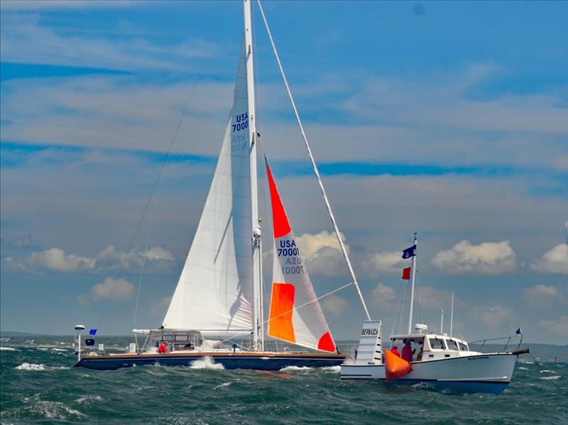 Machbuster, the last boat to start in Class A, was flying an orange and white storm jib, prepared for the worst. She's a Little Harbor 70 skippered by Eugene Berardi from Kingston, NY. - photo © Talbot Wilson