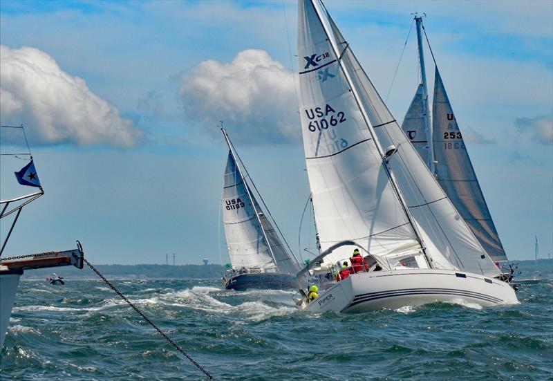 The new predicted leader In Class C, Dauntless (61189) — a double-handed Sabre 425— sailed by Matthew Breuer (skipper) with Paul Kuechler both of Boston MA. They were making 7.4 kts at 152º. Their wind, according to 'Predict Wind' was around 14 kts at 202 - photo © Talbot Wilson