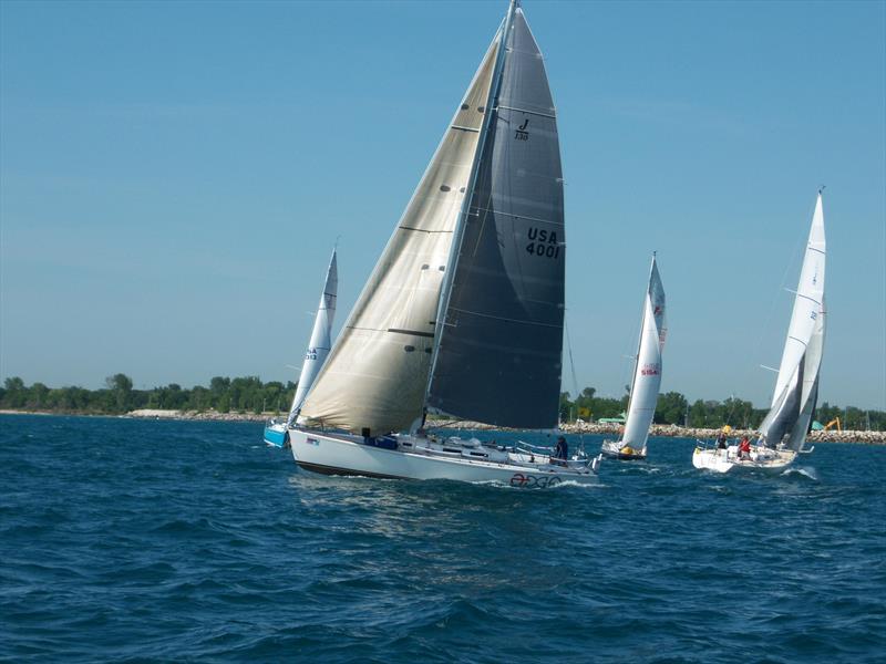 Starting line action at the Lake Michigan Singlehanded Society's Q Race photo copyright Lake Michigan Singlehanded Society / Phil Bush taken at  and featuring the IRC class