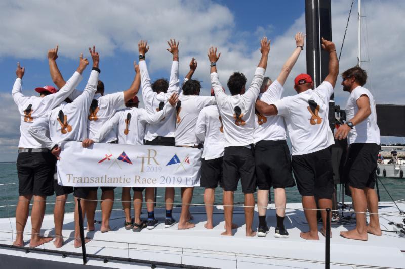 Teasing Machine at the finish of the Transatlantic Race 2019 photo copyright Rick Tomlinson / www.rick-tomlinson.com taken at Royal Ocean Racing Club and featuring the IRC class