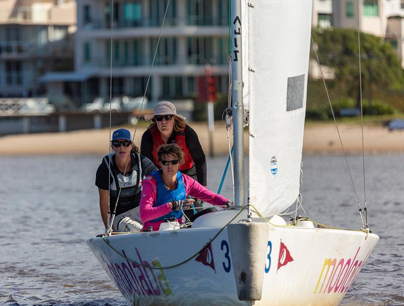 Second place winners, team Backstitch, with (LtoR) Stacey Jackson, helm Kristen Davidson and Carmen Barney on bow photo copyright Trish Wilson taken at Mooloolaba Yacht Club and featuring the IRC class