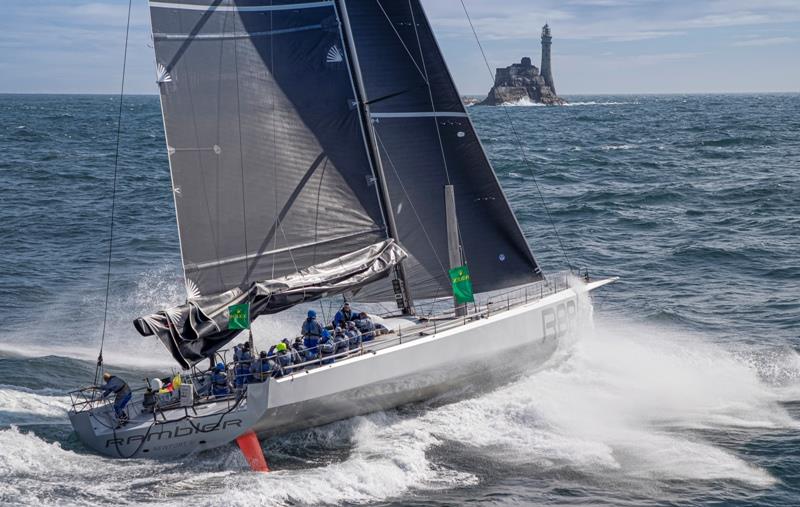 George David's 88-foot Rambler reached the Fastnet Rock in a new record time of 1d 2h 45m 47s, coincidentally 88 minutes faster than the previous time - 2019 Rolex Fastnet Race photo copyright Carlo Borlenghi / Rolex taken at Royal Ocean Racing Club and featuring the IRC class