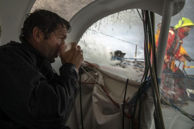 Wet conditions and choppy seas in the Celtic Sea on board Mach 45 Bretagne Telecom - Rolex Fastnet Race 2019 photo copyright Bretagne Telecom taken at Royal Ocean Racing Club and featuring the IRC class