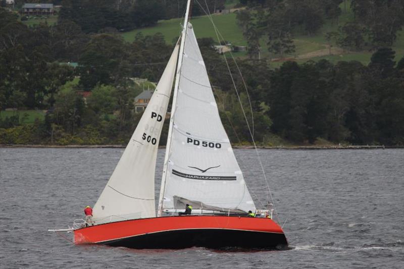 Haphazard looking overpowered in a strong gust on the Huon River. - photo © Peter Watson