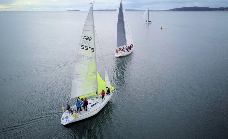 Pwllheli Sailing Club Winter Series - Day 1 - Mojito and Honey Bee after returning to the start photo copyright Dave James taken at Pwllheli Sailing Club and featuring the IRC class