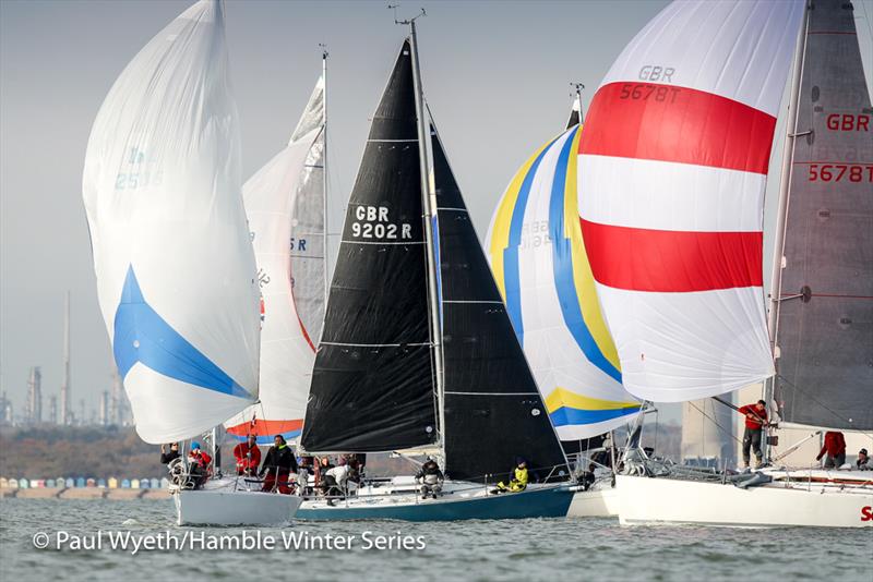 Frank, Crakajax, GR8 Banter, M'ENFIN?! and Nightjar - HYS Hamble Winter Series week 6 photo copyright Paul Wyeth / www.pwpictures.com taken at Hamble River Sailing Club and featuring the IRC class