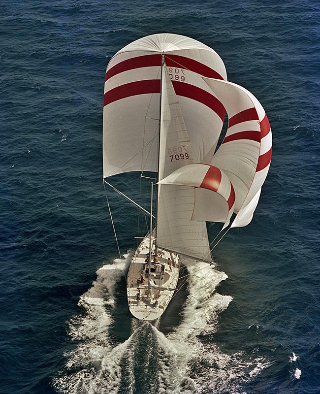 It took a long time to set all that stuff, and even longer to keep it all flying properly!!! Windward Passage - 1975- doing a hefty for the time 23 knots. - photo © Richard Bennett