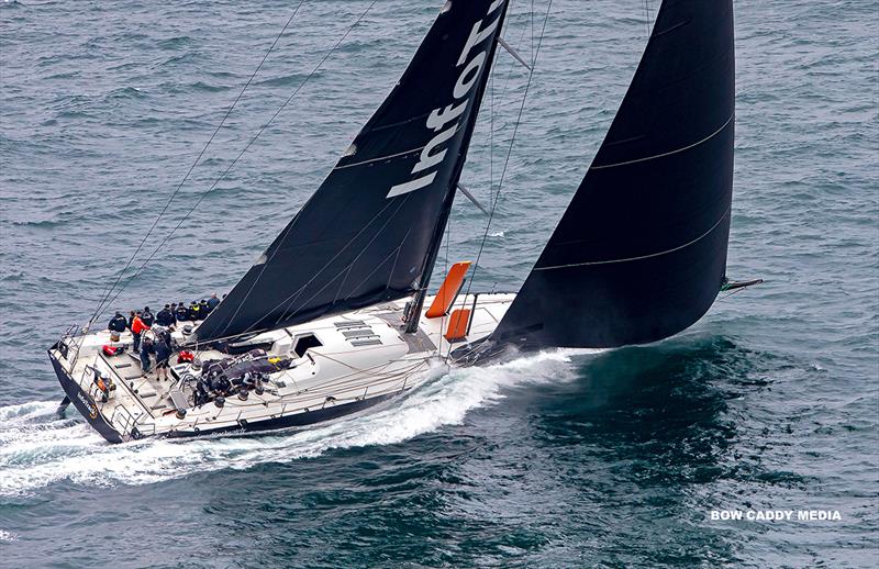 Posing along on a beam reach with InfoTrack - CYCA Bird Island Race photo copyright Bow Caddy Media taken at Cruising Yacht Club of Australia and featuring the IRC class